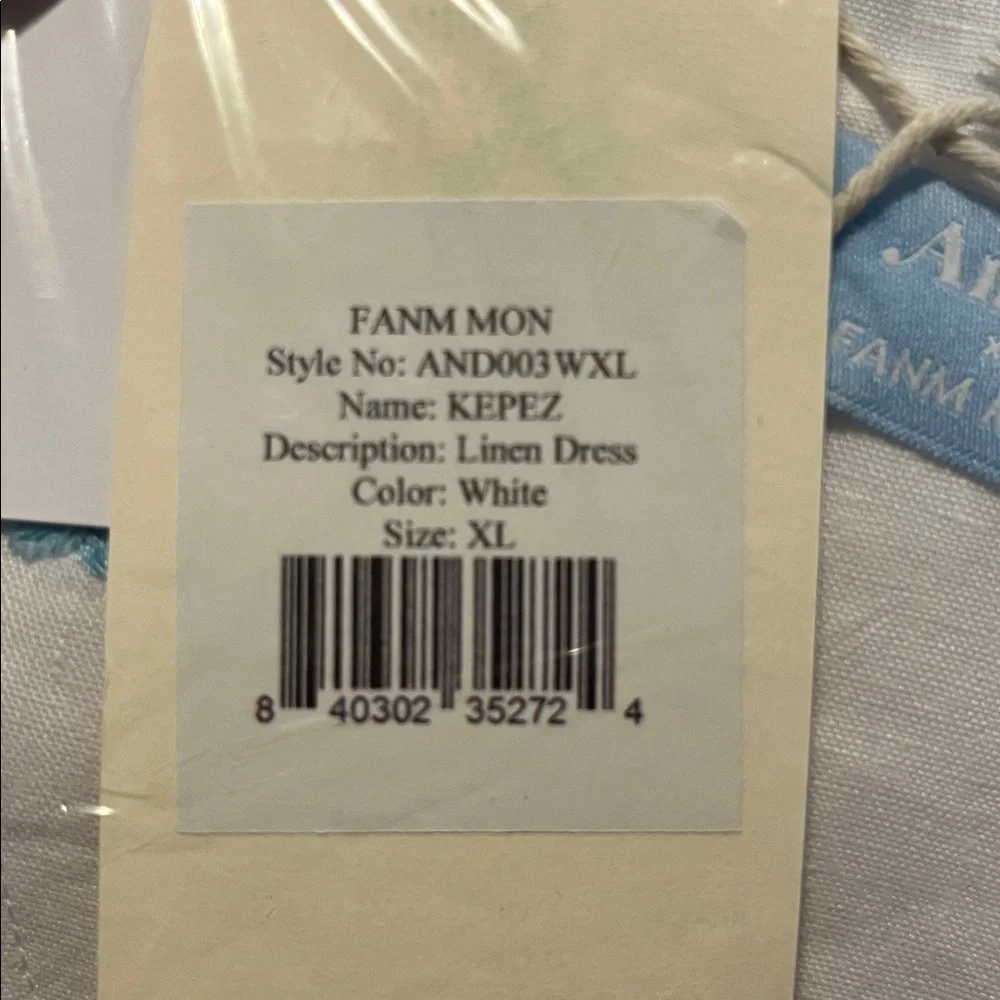 NWT Andie x Fanm Mon KEPEZ DRESS LINEN CAFTAN NEW White Blue EMBROIDERED size XL - Picture 7 of 11
